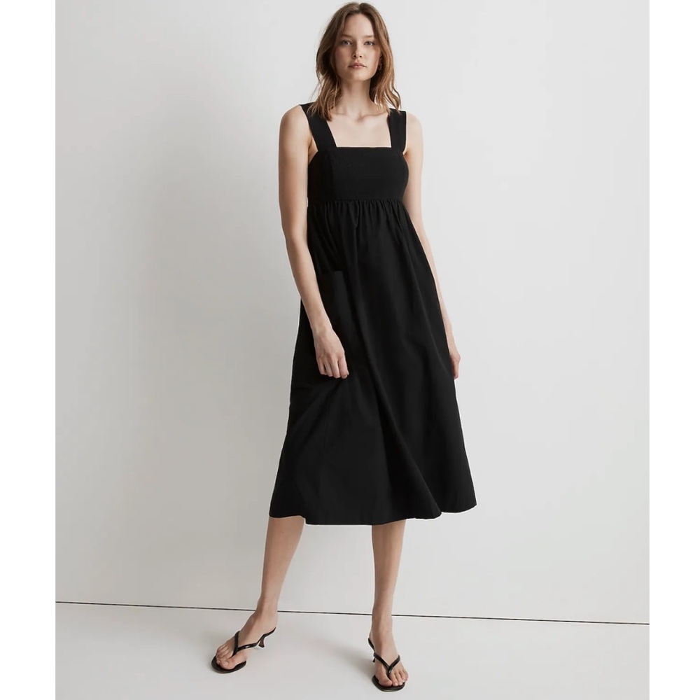 MADEWELL CUTOUT BACK EMPIRE MIDI DRESS BLACK SIZE 00 NWT